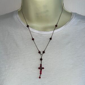 Unique 925‎ silver chain cross pendant necklace with purple beads